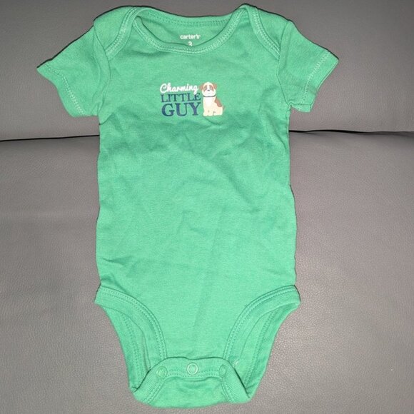 🐲3 FOR $9🦄 Carter's Short Sleeve Charming Little Guy Dog Boys Onesie Bodysuit - Picture 1 of 3